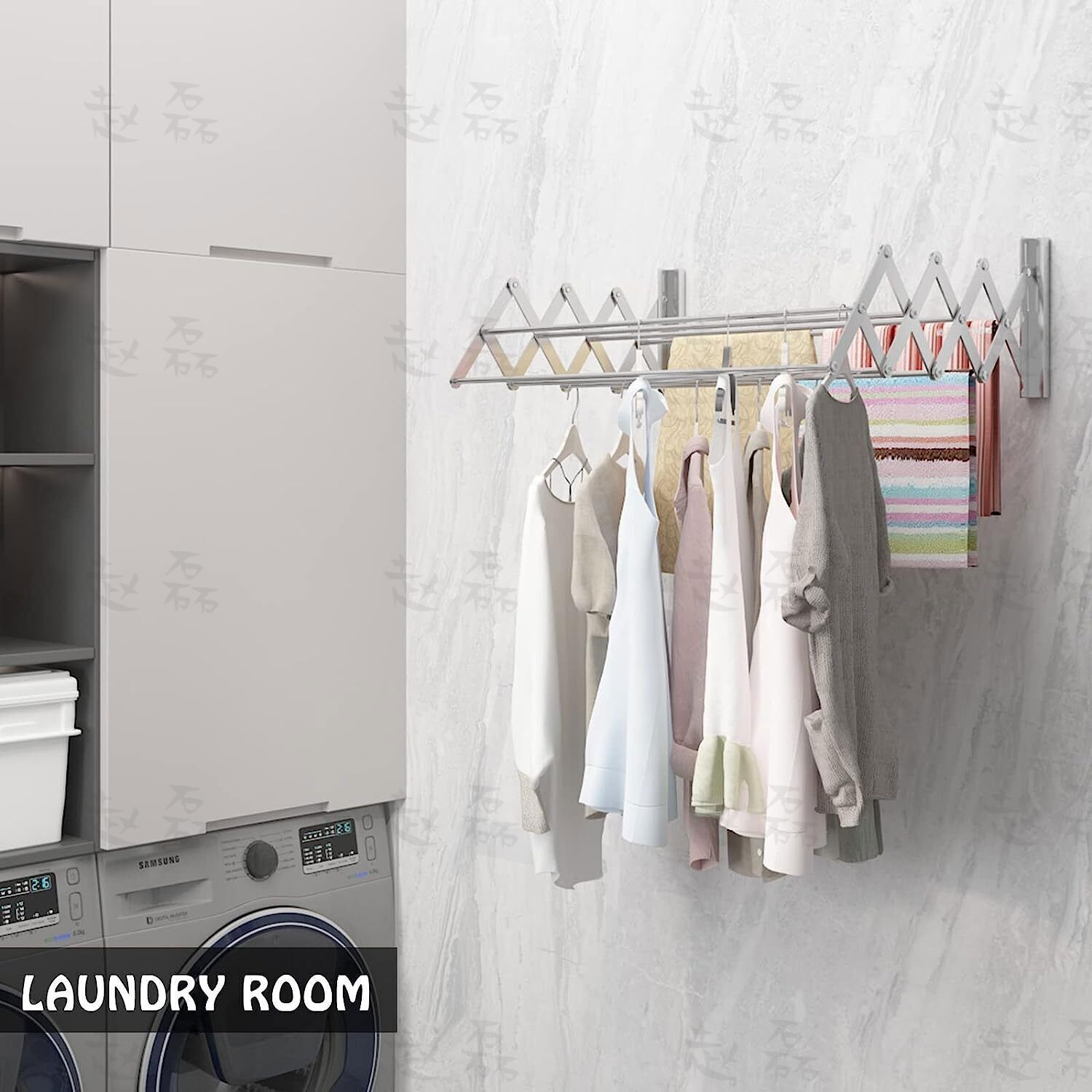 Laundry Hanger Wall-Mounted Expandable Folding Clothes Drying Towel Rack 42~80cm