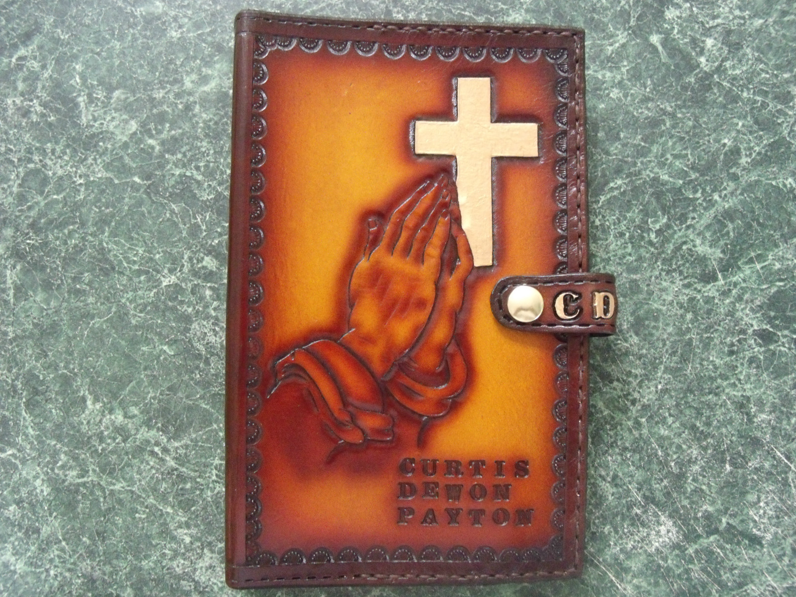 X-Large custom made leather Bible cover. Can be personalized.