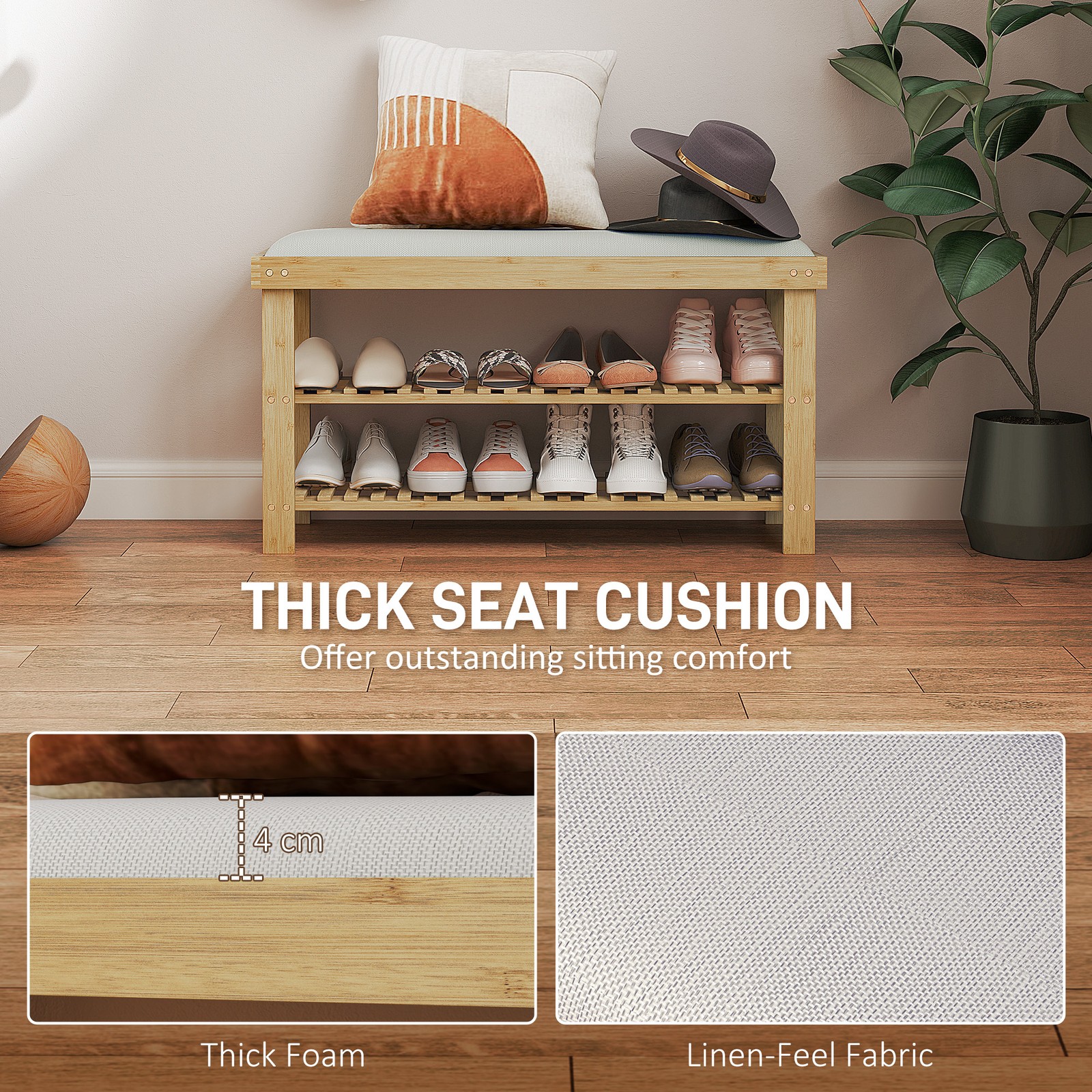 Entryway Bamboo Shoe Organizer Bench for Home Organization