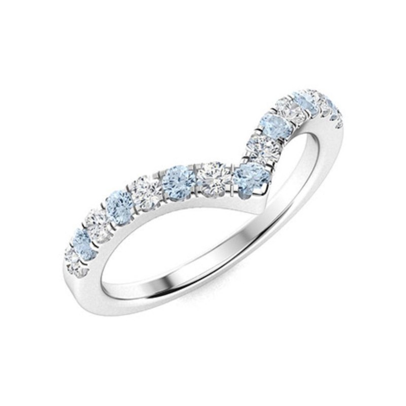Crown Tiara Ring 2 MM Round Shape Natural Aquamarine Stackable Chevron Ring
