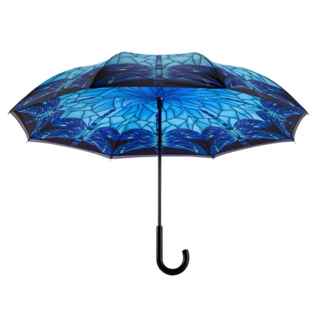 Stained Glass Dragonfly Stick Umbrella - Reverse Close