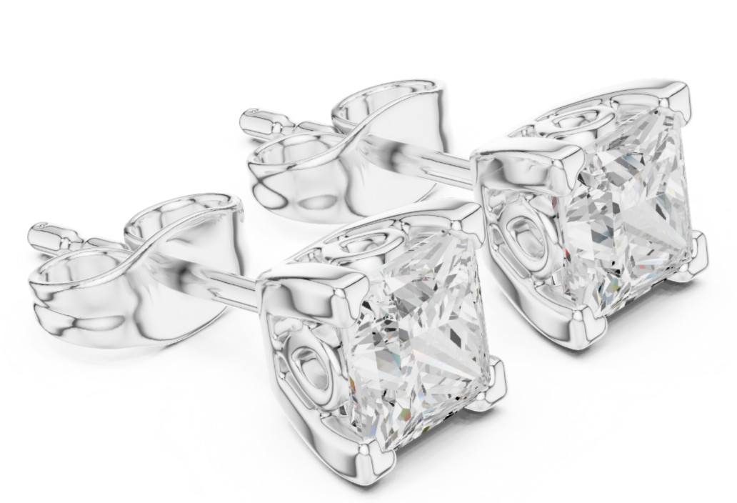 Princess Certified Lab Grown Diamond Wedding Prong Studs Earrings 14K Gold Over