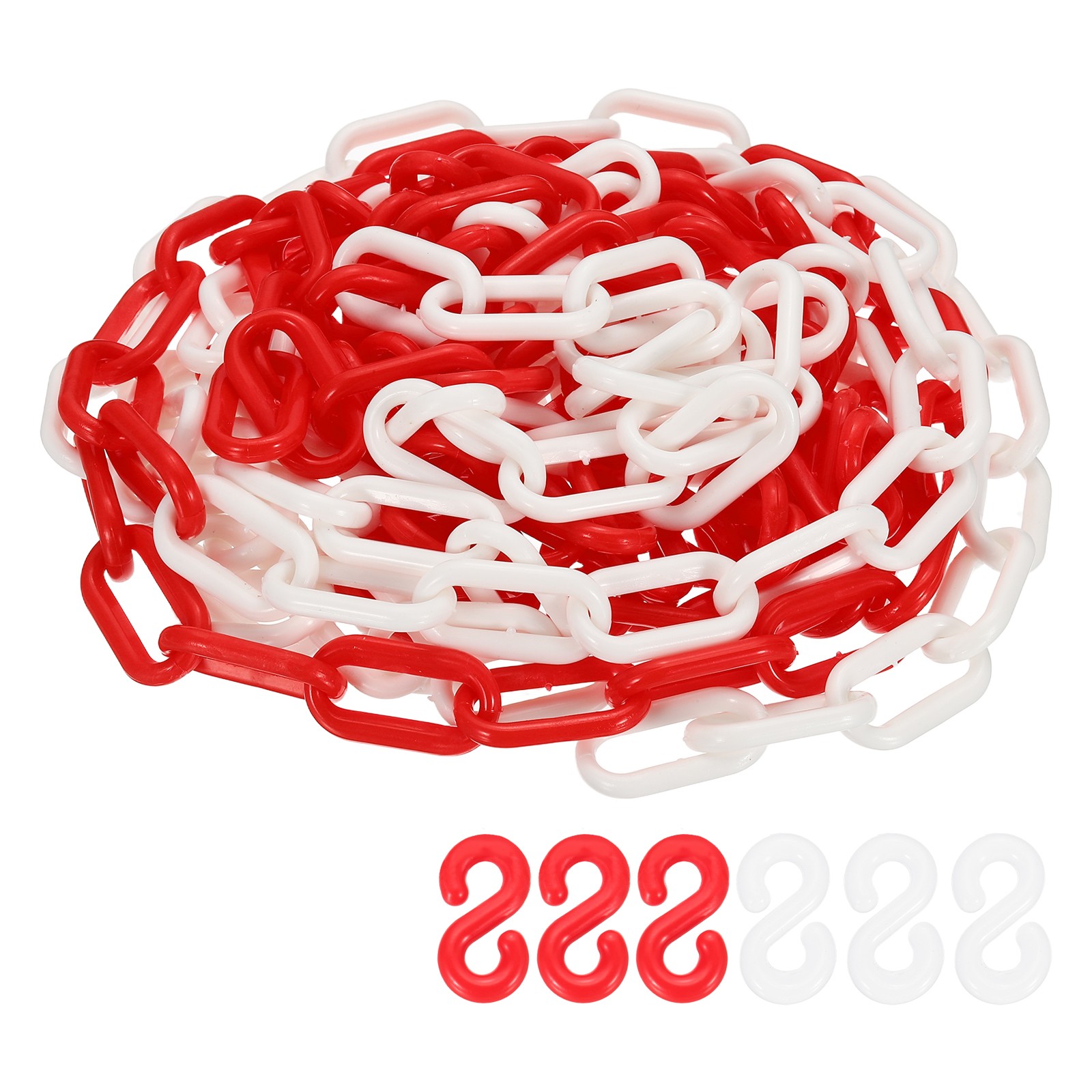 Barrier Chain, (16.4ft 0.7" Dia., Red/White), Plastic Safety Chain Link W S Hook