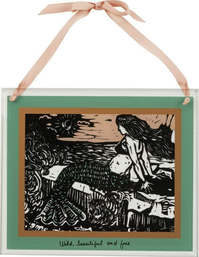 Primitives By Kathy Mermaid Glass Panel - Wild Beautiful and Free - 35001