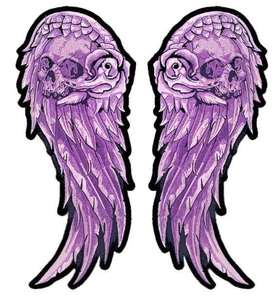 NEW LETHAL THREAT PURPLE SKULL WINGS EMBROIDERED PATCH 11.5"x12.5" LT30234