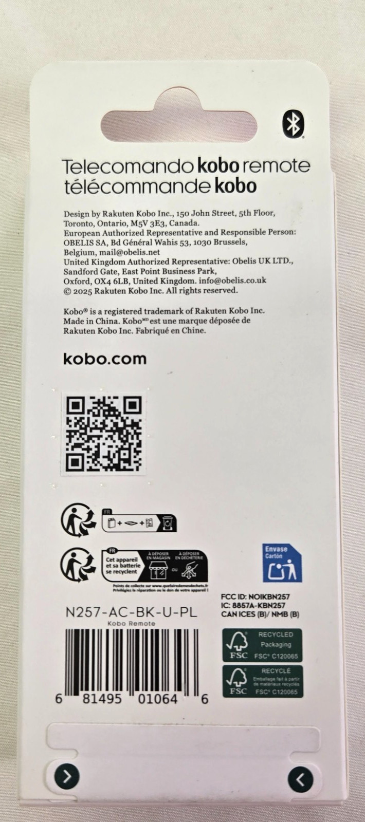 Kobo Remote Black N257-AC-BK-U-PL Bluetooth Tablet Page Remote Controller NEW