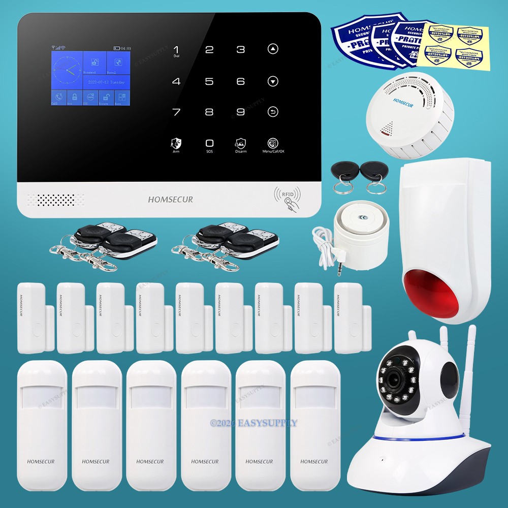 HOMSECUR Wireless WIFI 4G 2G RFID SMS Autodial Home House Alarm System+IP Camera