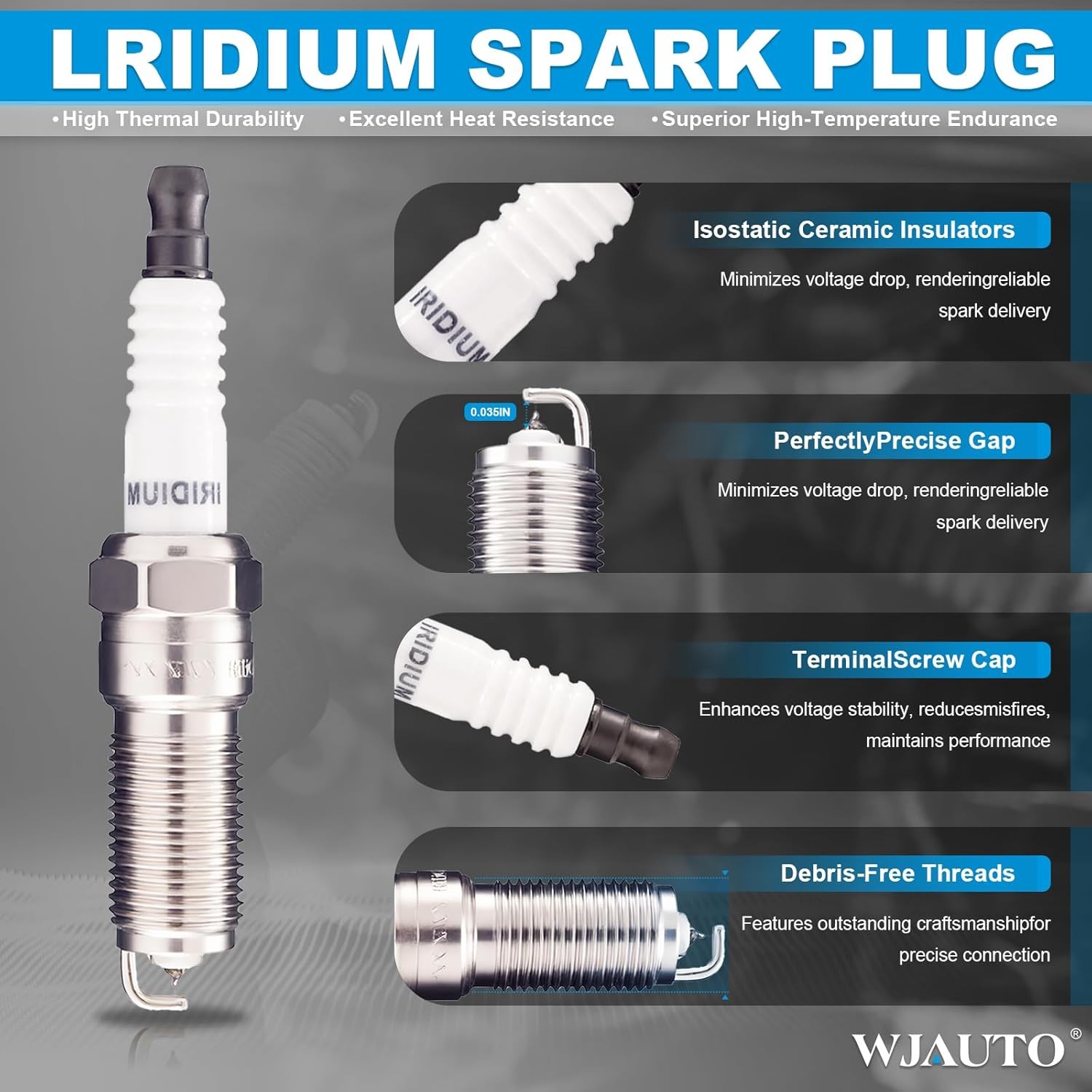 Spark Plugs Iridium 4 Pack, Pre-Gapped Bujías Sparkplugs OEM Replacement for For