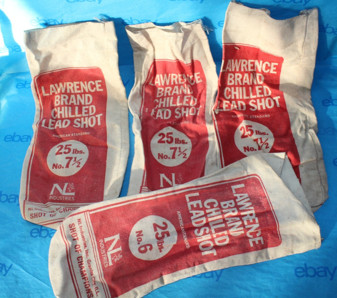 Vtg Lot Of 4 Lawrence 25 Lb One#6 Three 7 1/2" Canvas Shot Bag Chilled Lead Shot