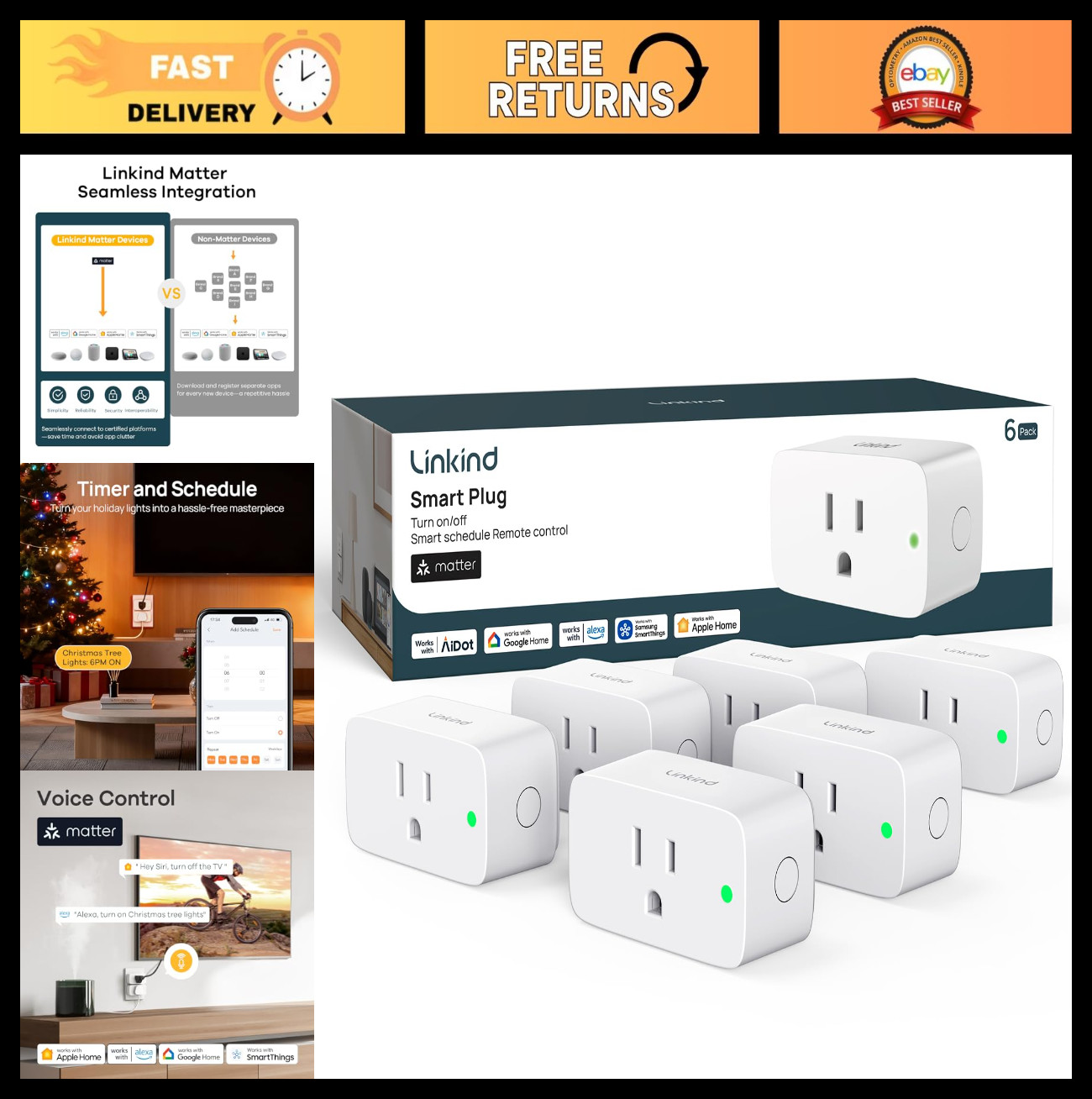 Smart Plug 6 Pack - WiFi Outlet Timer, Works with Alexa, Google, Siri, SmartThin