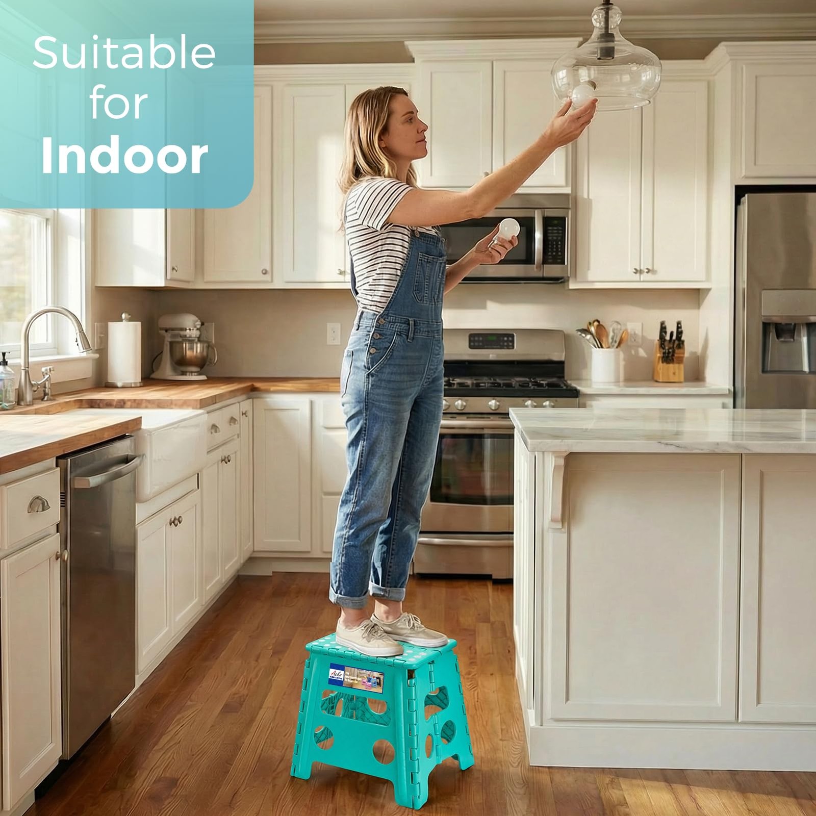 ACKO Folding Step Stool 13 Inch, Sturdy Collapsible 13 Teal