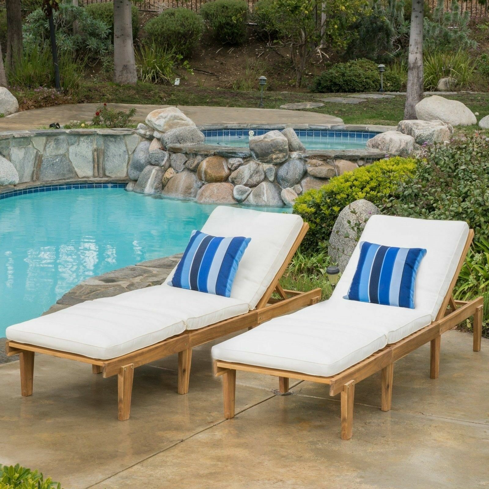 Paolo Outdoor Teak Brown Wood Chaise Lounge with Cushion