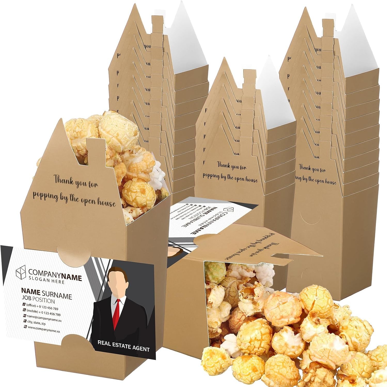 100 Set Open House Gift Real Estate Agent Supplies Popcorn Box W/ Card Holder