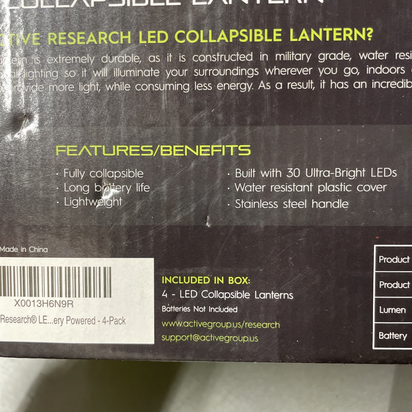 Active Research LED Camping Lights - 4pk Collapsible Battery Powered Lanterns
