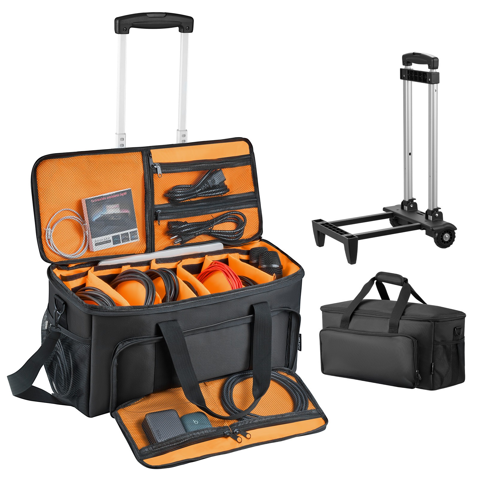 VEVOR Rolling DJ Cable Bag 1680D Padded DJ File Gig Bag with Wheels 6 Divider
