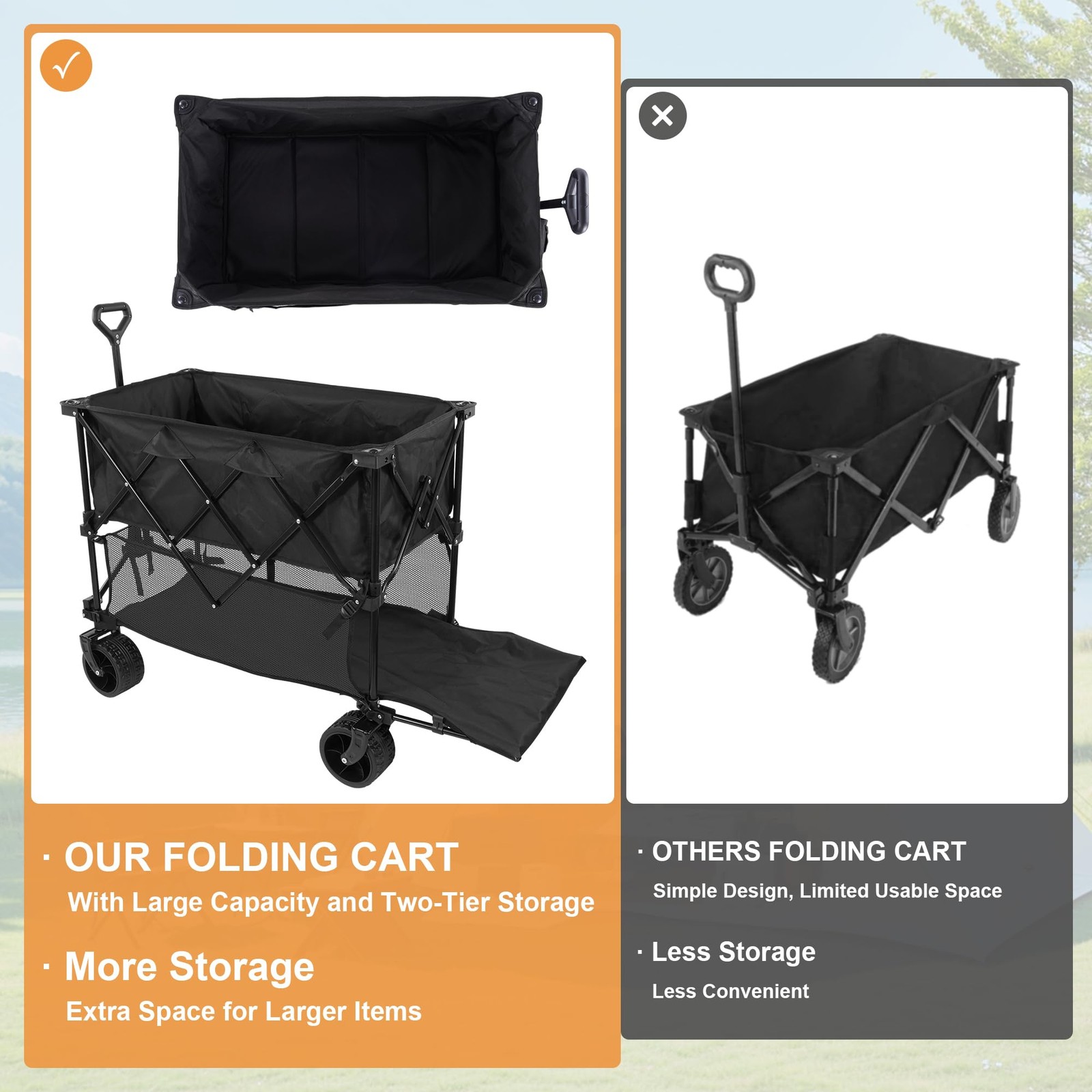 Elevon Collapsible Foldable Wagon, Grocery Beach Cart Large Capacity 450LBS
