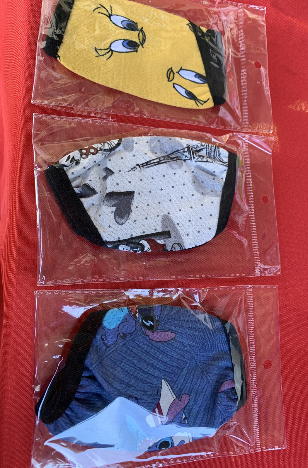 Kids Size Cloth Masks Tweedy  , Mickey Mouse , Stitch New In Package