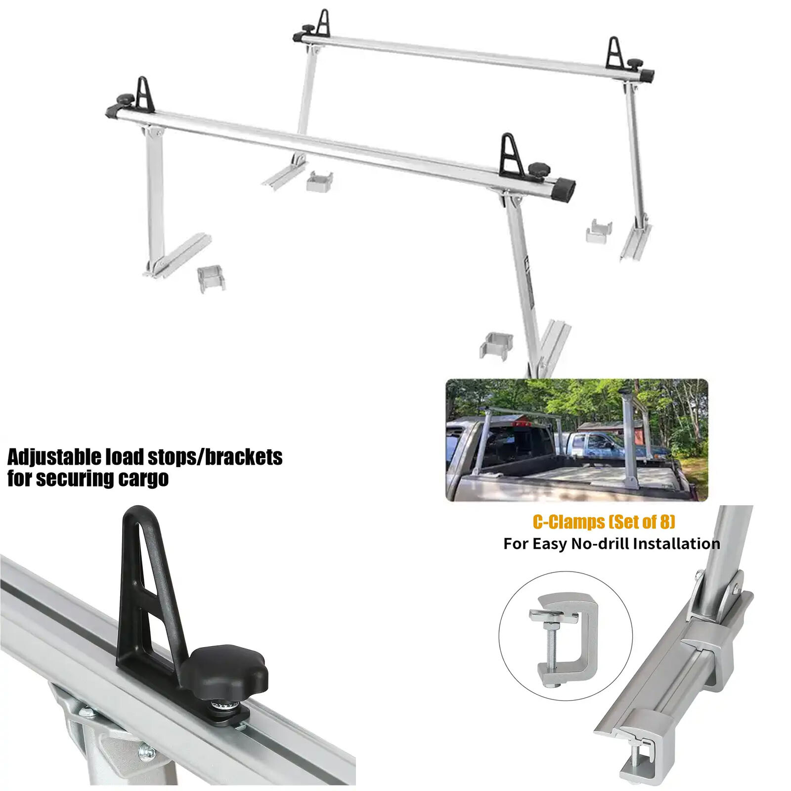 Adjustable Aluminum Pick Up Truck Bed Ladder Rack Carrier 800lb Extendable Racks