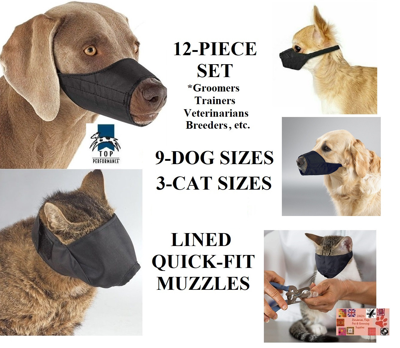 12 pc GROOMING Training SET DOG&CAT Comfort MUZZLE LINED Quick-FIT ADJUSTABLE