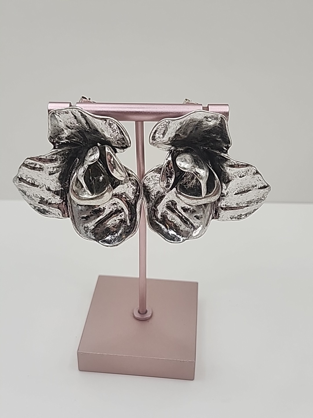 Huge Silverstone Metal Flower Earrings