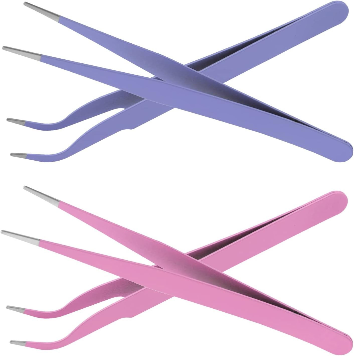 Prasacco 4 Pcs Straight & Curved Tweezers - Sticker, Craft, Pink Purple