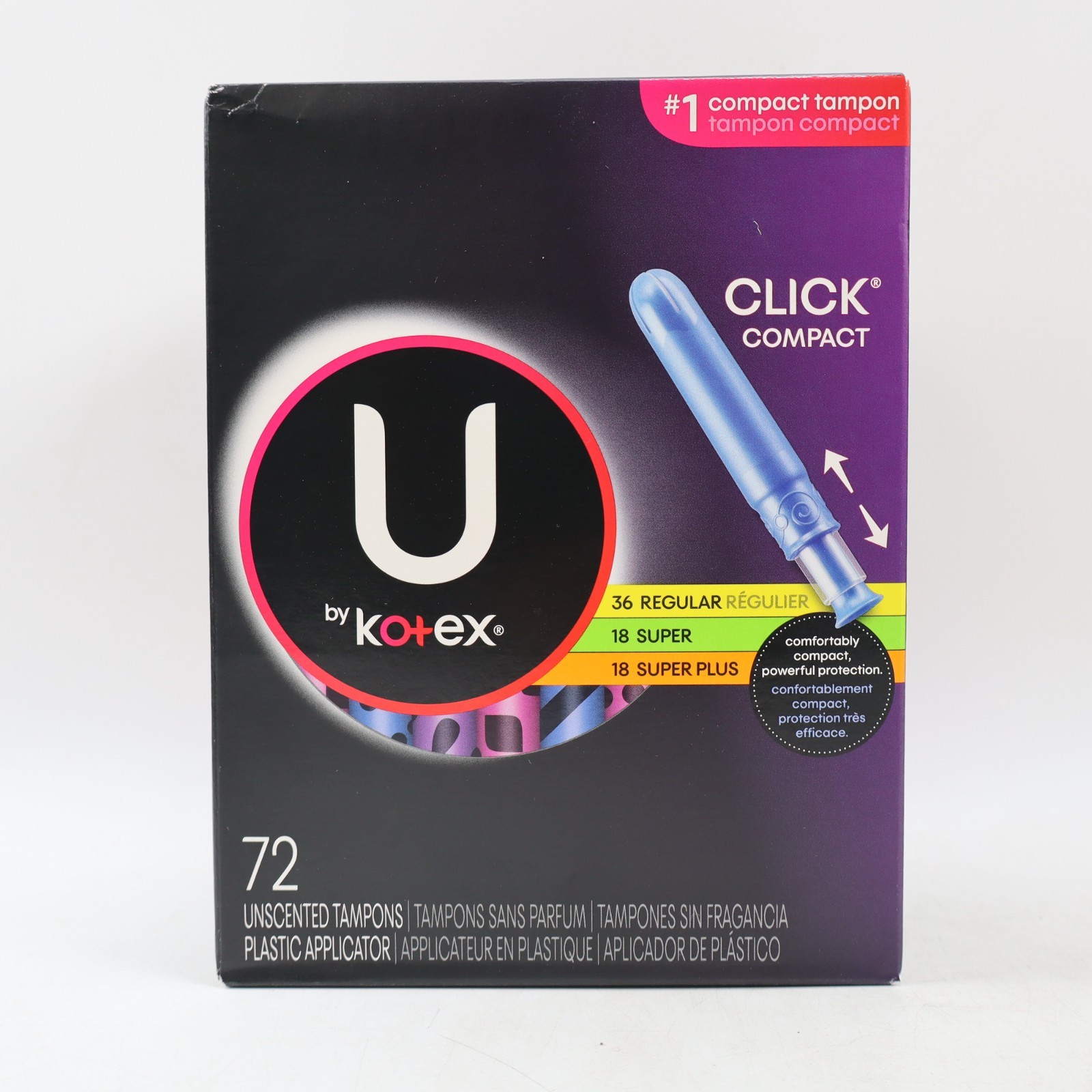 U By Kotex Click Compact Unscented Tampons, Regular/Super/Super Plus, 216ct
