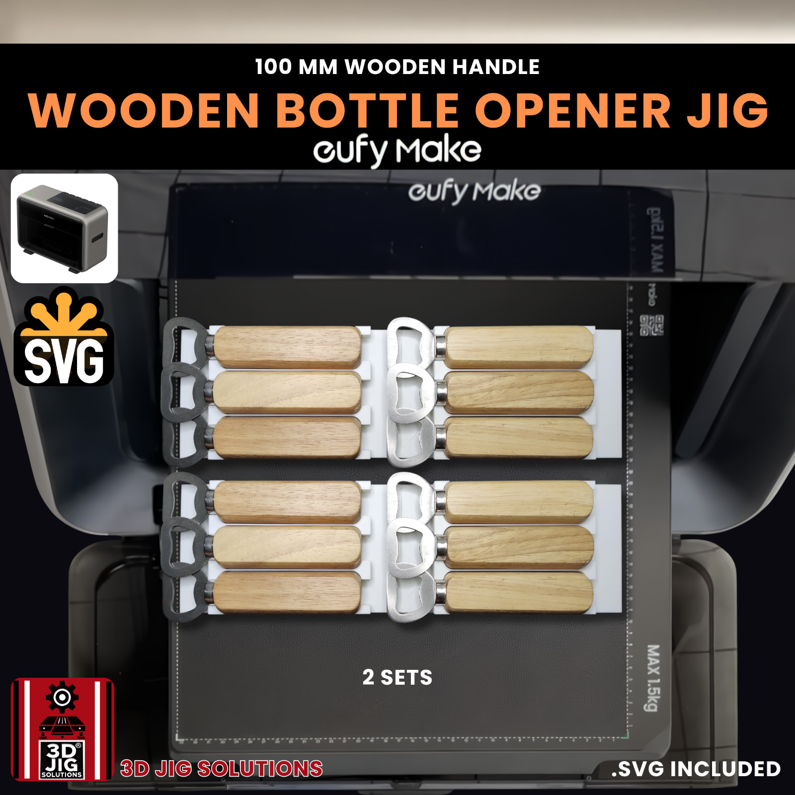 EufyMake E1 UV Printer Jig | Wooden Bottle Opener Template