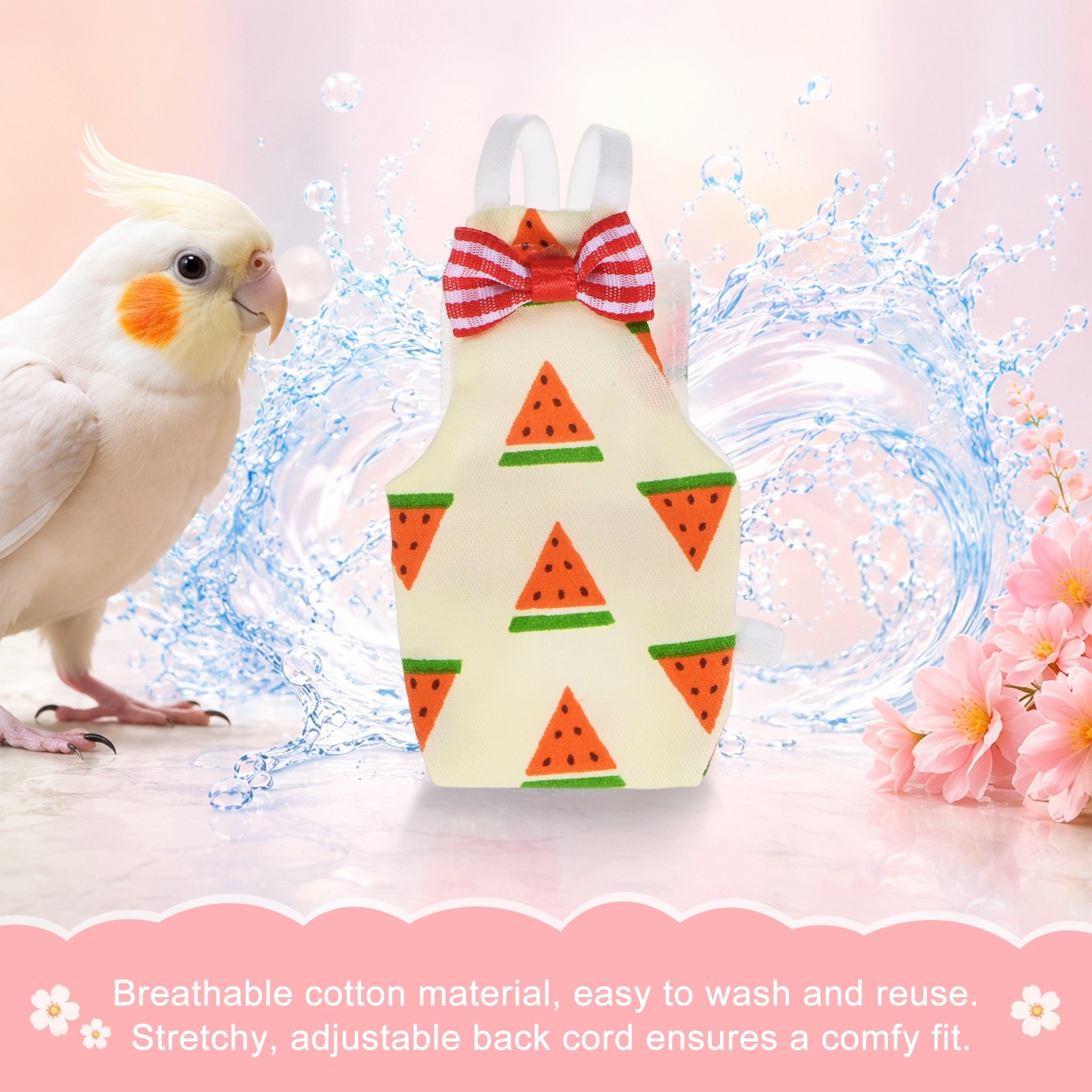 1-Pack Bird Diapers with 6.6 ft Leash Reusable Pet Parrot Nappy [Red, S]