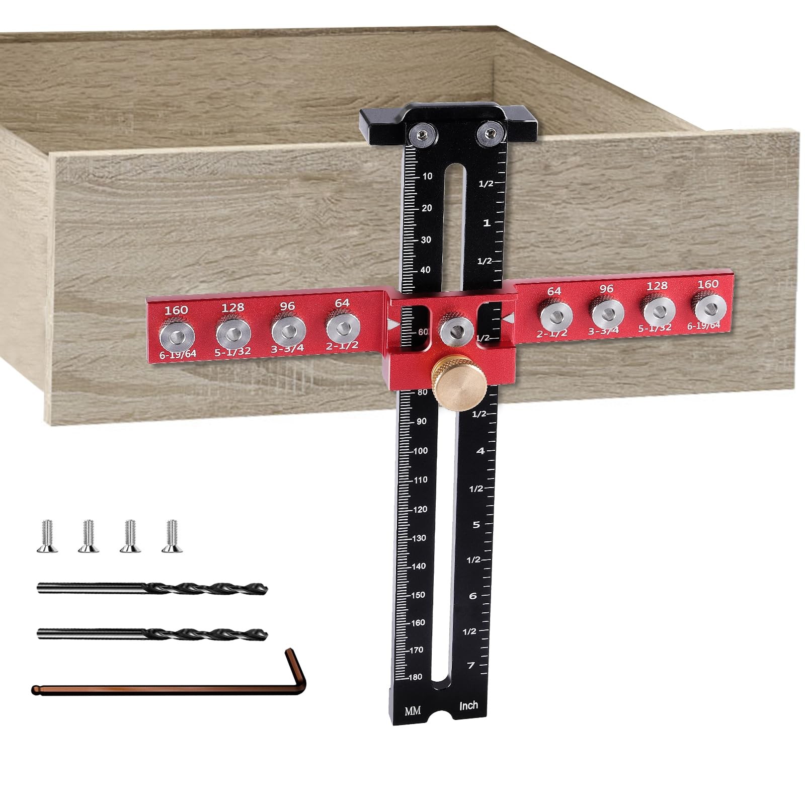 SLIIMU Cabinet Hardware Jig, Adjustable Cabinet Handle Template Tool 9 Holes, Al