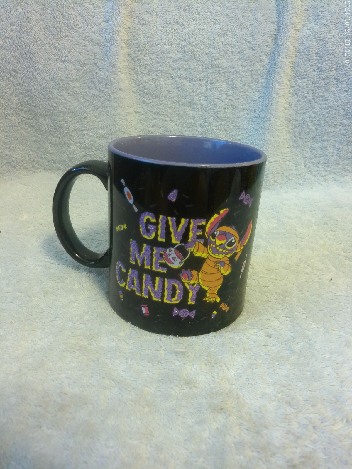 Halloween Disney Stitch Glitter Mug " Give Me Candy " 20 Oz. New No Box Or Tag