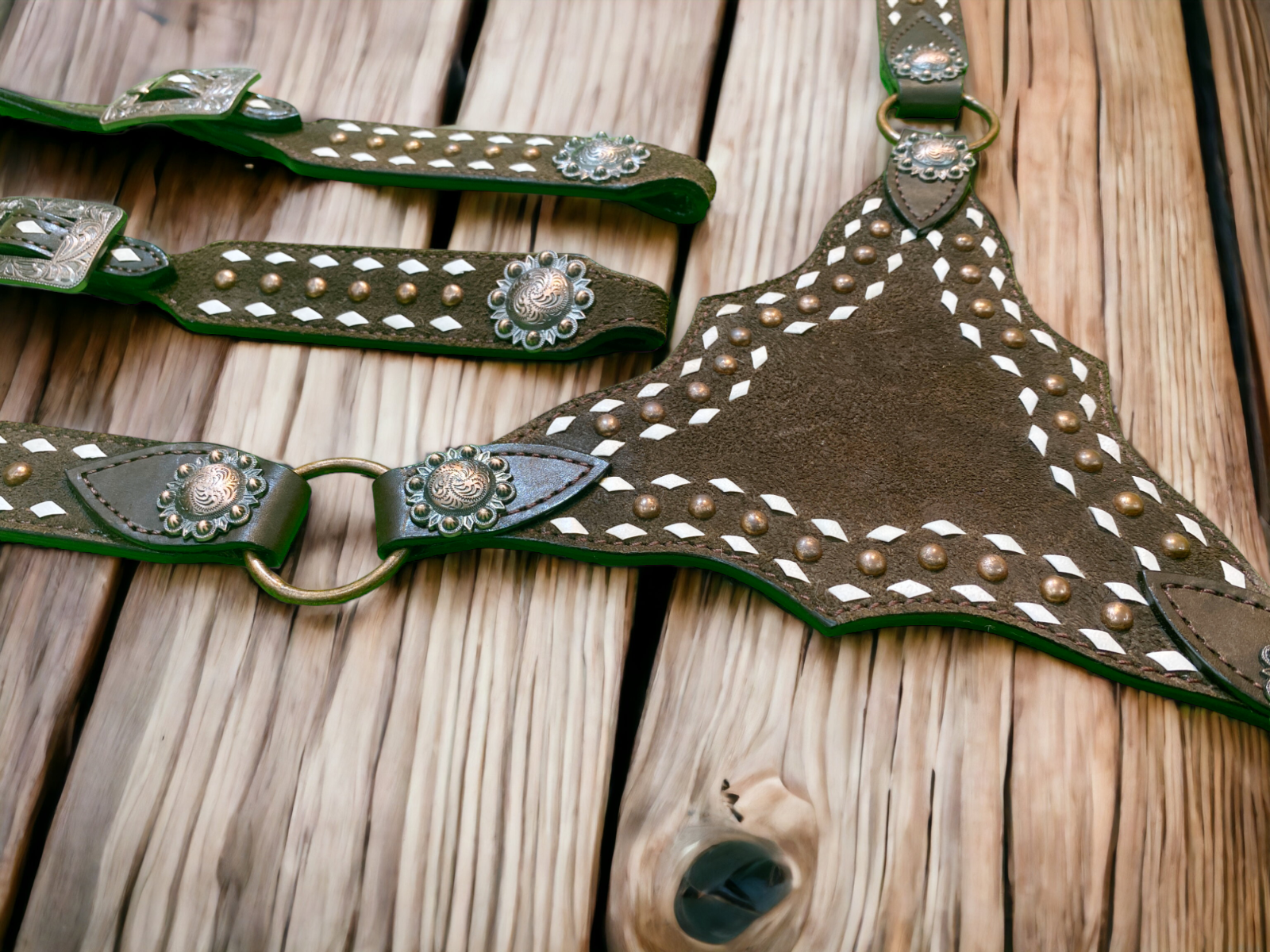 Genuine Western Headstall and Breast Collar Set with Copper Studs Décor MOUSM