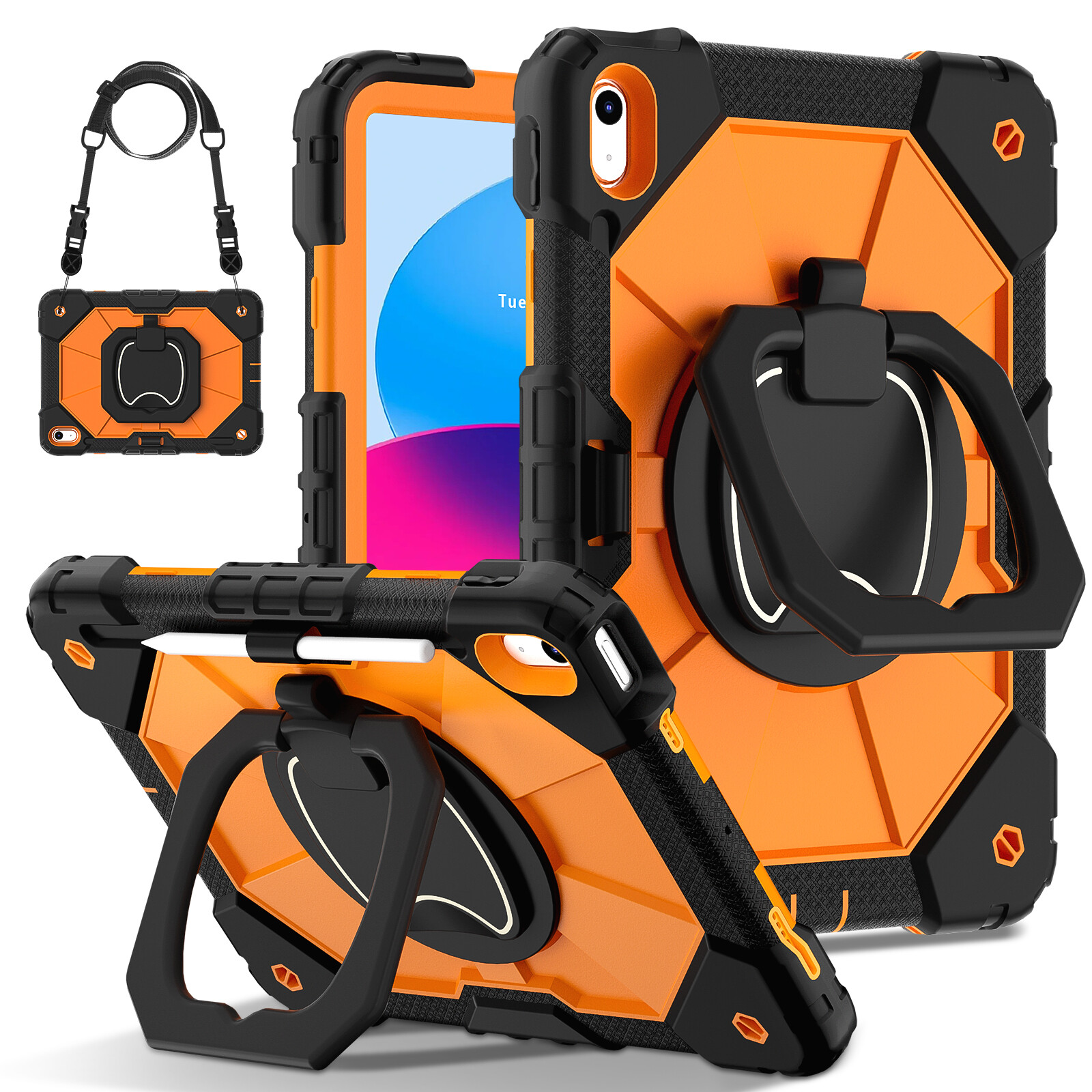 Handle Ring Stand Rugged Case+Shoulder Strap For Apple iPad 11th(A16) 2025/10th