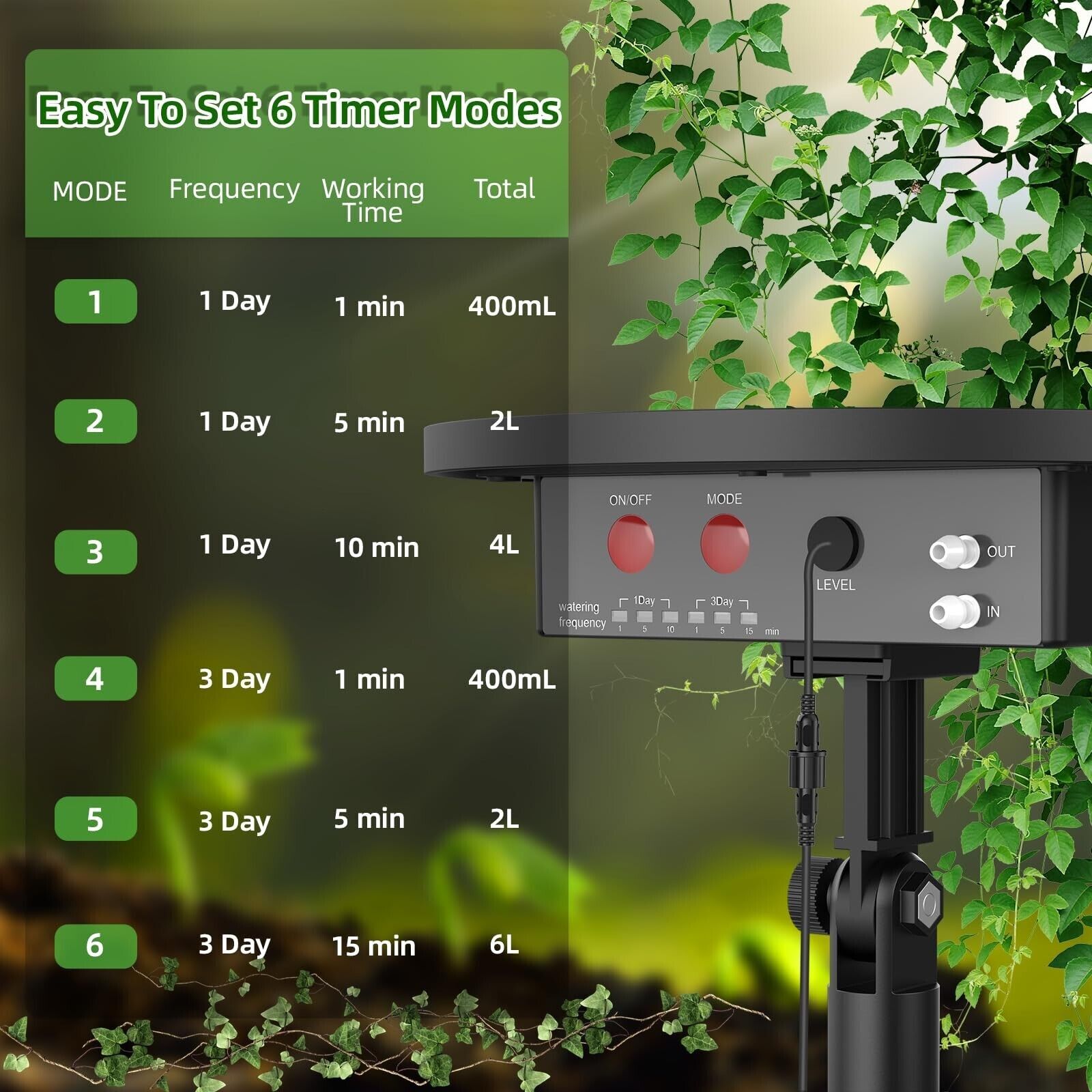 50ft Solar Drip Irrigation Automatic Watering System 2200mAh Battery 6 Timer