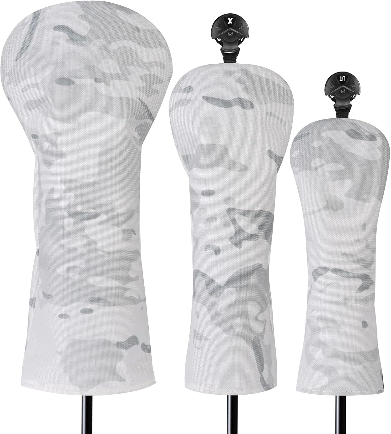 3 Pack Camouflage Golf Club Head Covers for Driver, Fairway Woods and Hybrid wit