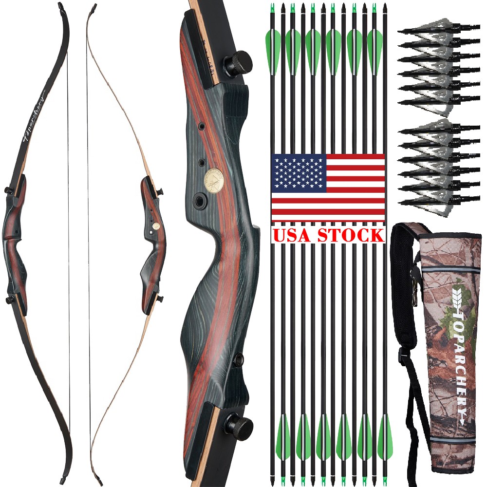 Archery 62" Takedown Recurve Bow 20-50lbs Wooden Limbs for Hunting Arrows Target