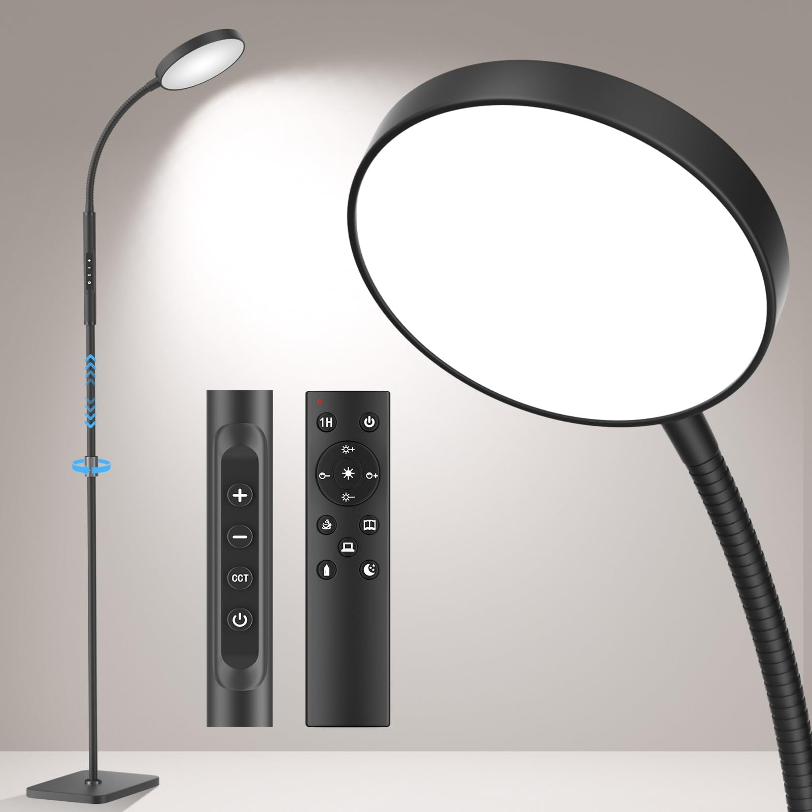PACOVY Floor Lamp, Adjustable Height Lamps for Living 1 Pack, Black