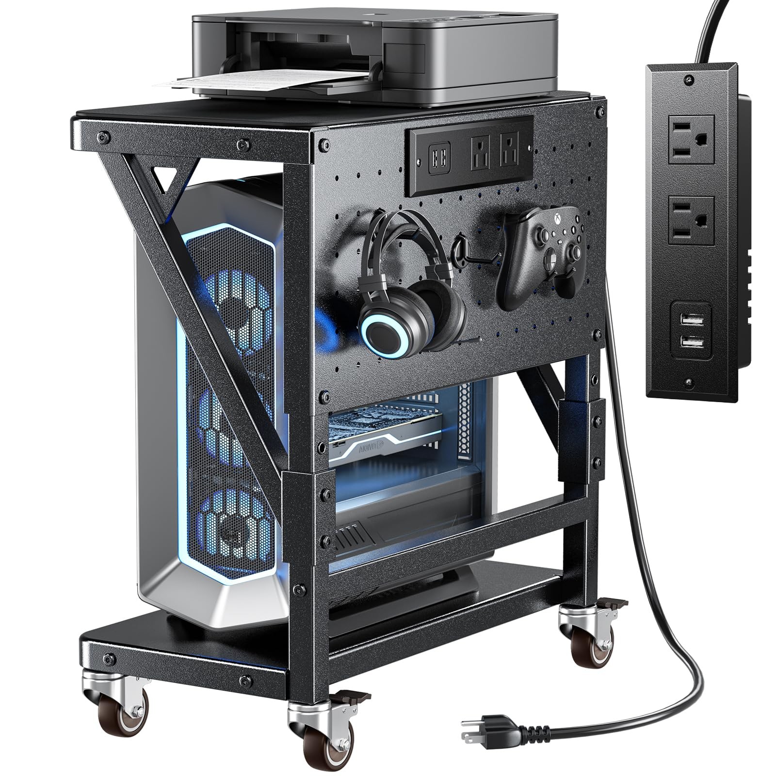 POKIPO Computer Tower Stand with Charge Station and USB Port,Pc CPU Holder Ca...