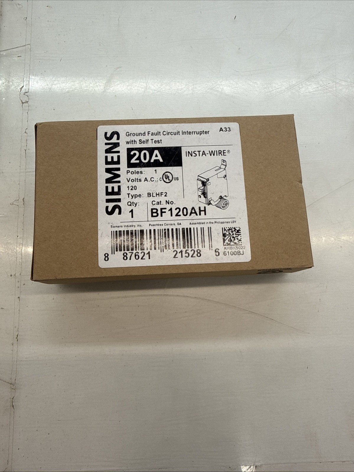 Siemens BF120AH Breaker 1 pole 20a 120v bolt on GFCI 22ka NEW