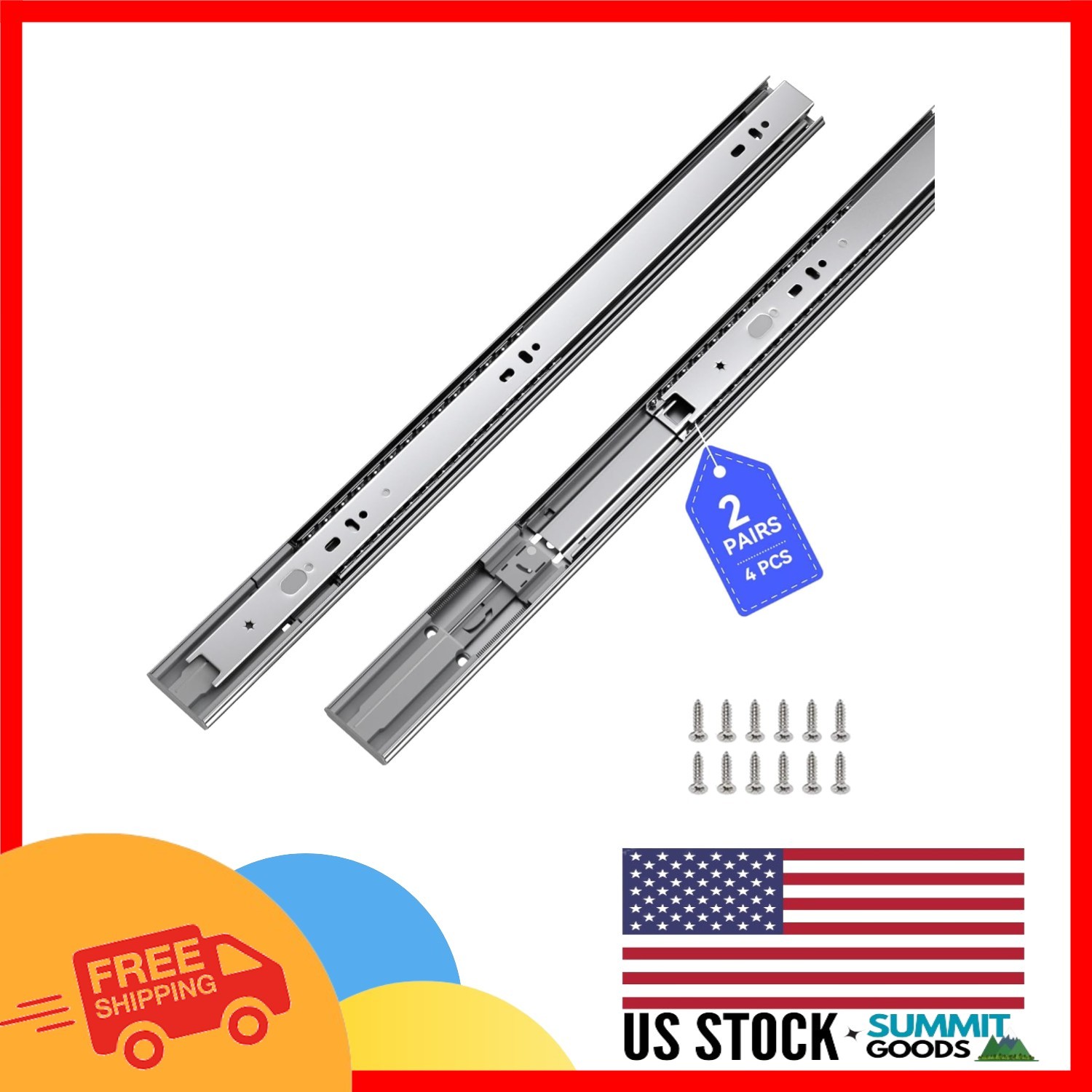 12" Soft Close Drawer Slides - 2 Pairs, 100lb Capacity, Quiet Operation