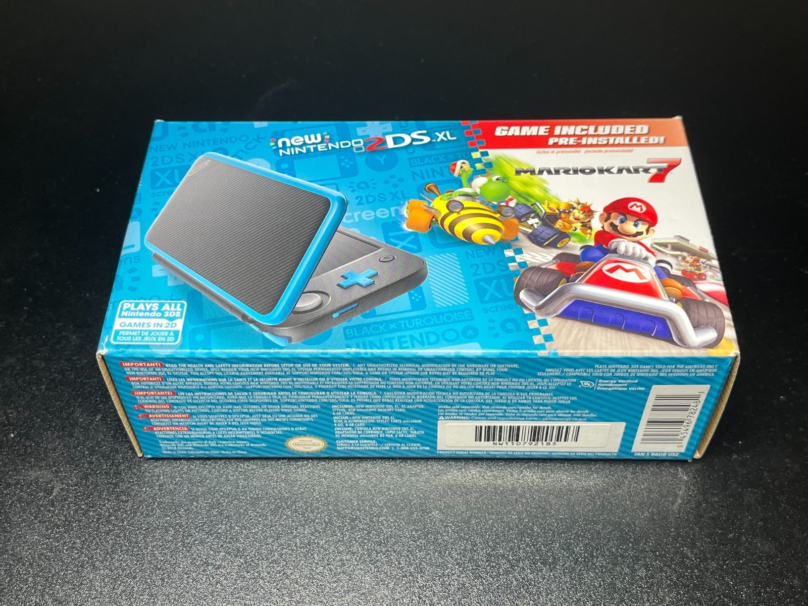New Nintendo 2DS XL Handheld Console Mario Kart 7 Bundle Black/Turquoise