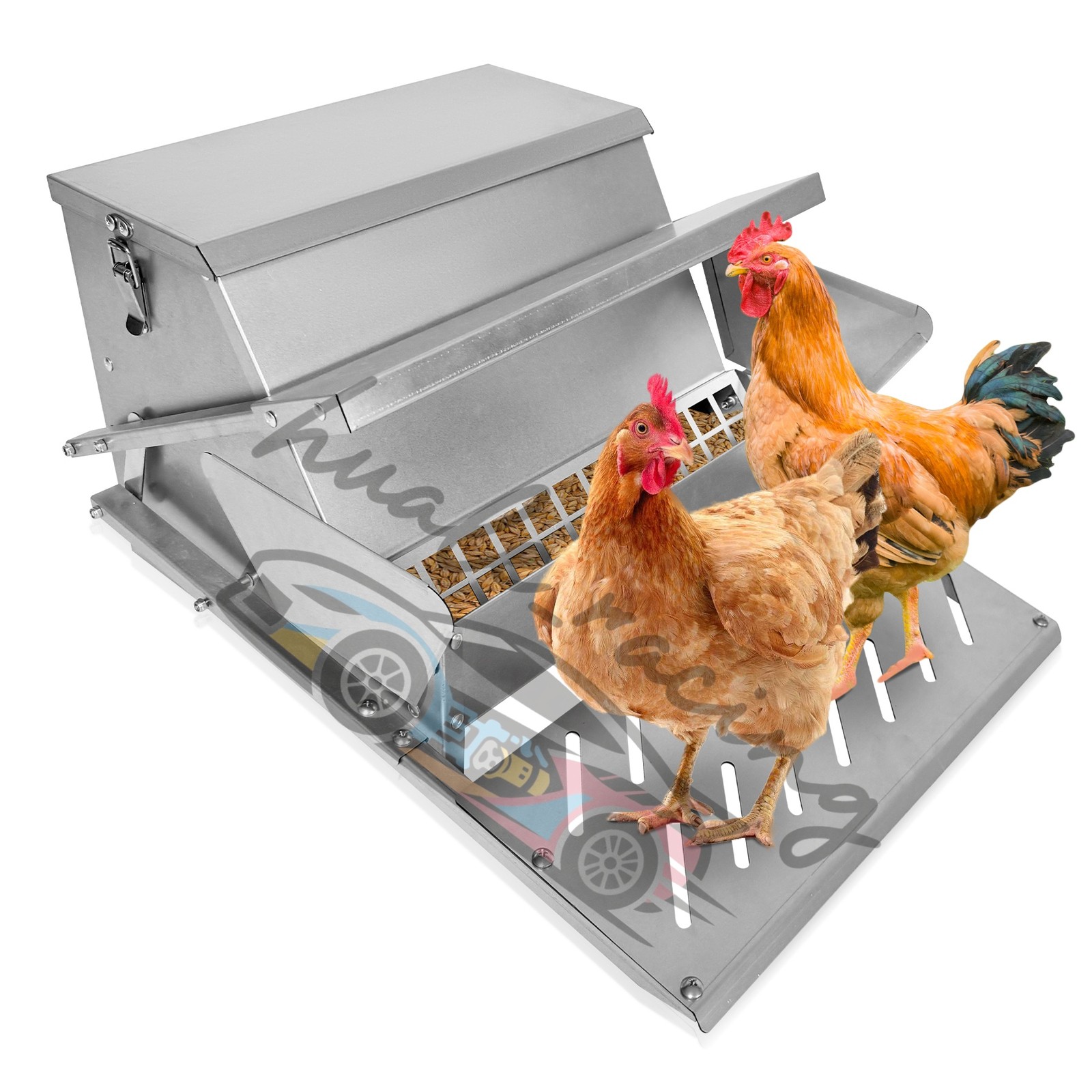1* Automatic Chicken Feeder Galvanized Steel Poultry Feeders 20lb Weatherproof