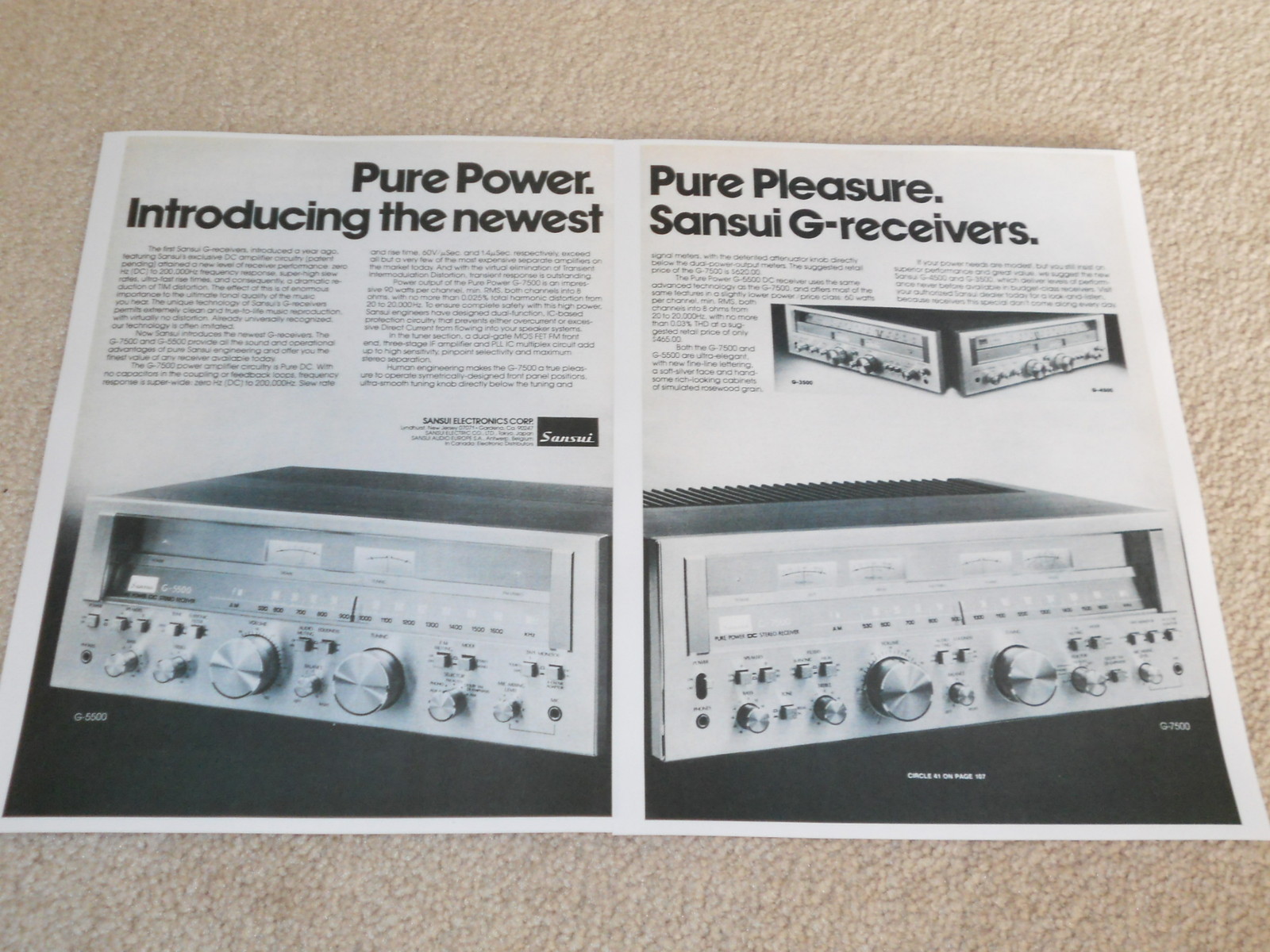 Sansui G-7500, G-5500 Receiver Ad, 1981, 2 pages, Articles, Info