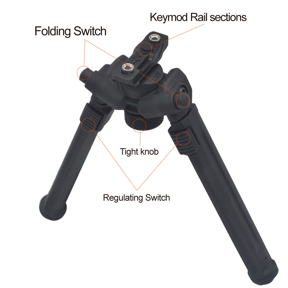 Black Polyester Rifle Bipod 6-10" Tiltable Compatible Height for Key Mod Rail