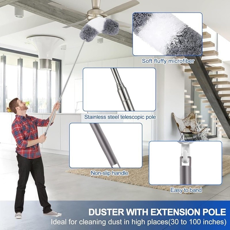 11pcs Feather Duster Set W/ Telescopic Pole Bendable Microfiber Dusting Tools US