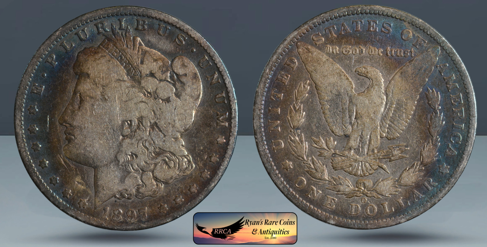 1897 O Morgan Dollar, Very Good Condition, Silver Dollar, Blue Rim Toning, C8436