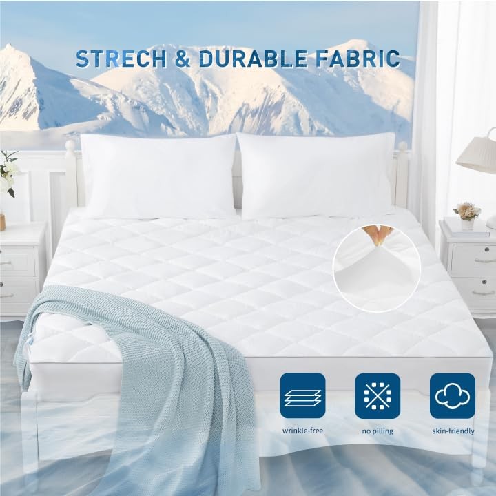 Sunflower Cooling Quilted Twin Mattress Protector, Pad Twin, White