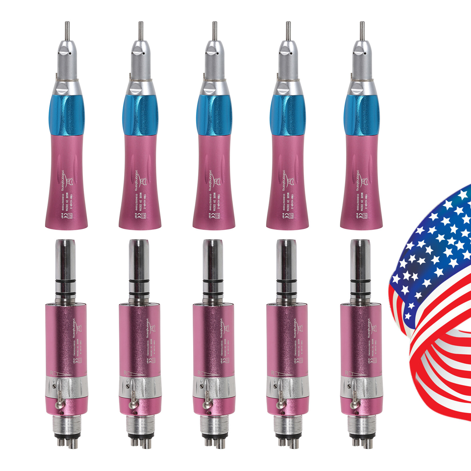NSK STYLE Dental Low Speed Handpiece Straight Nose Cone 4Hole Air Motor Pink FDA