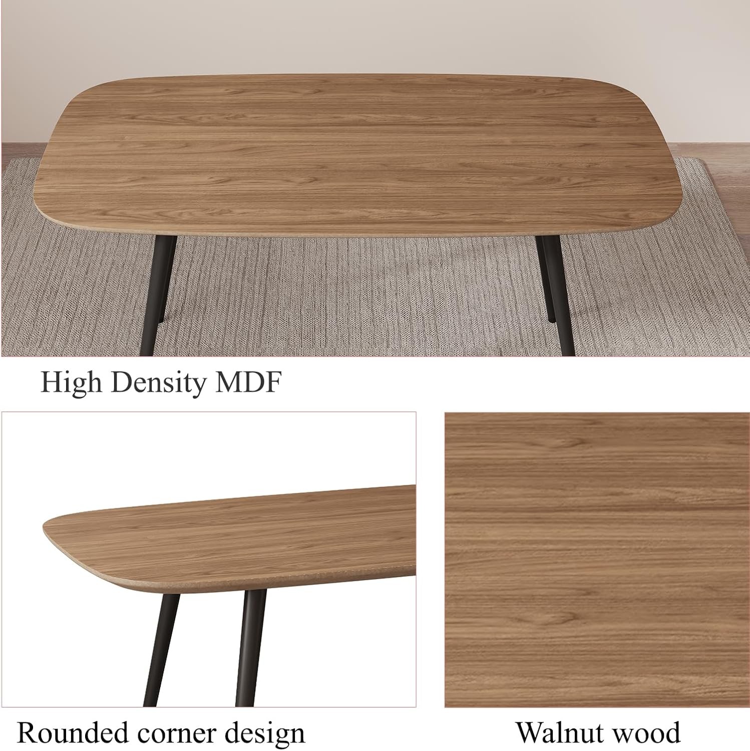 47.2" Modern Farmhouse Dining Table Wooden Rectangular Dining Table with Metal