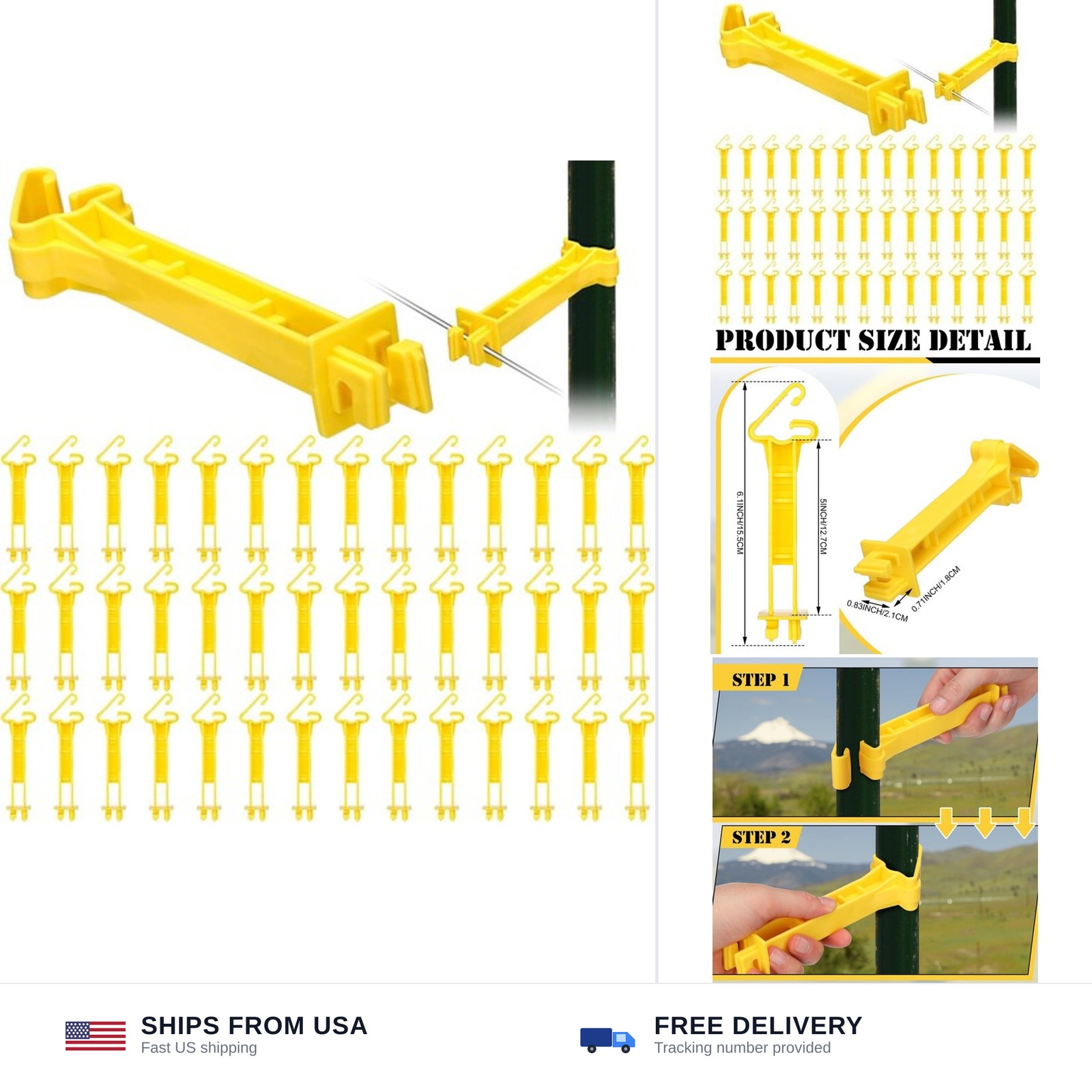 Pangda 100 Pcs 5 inch Snap Type Insulator Electric Fence T Post Insulators Ex...