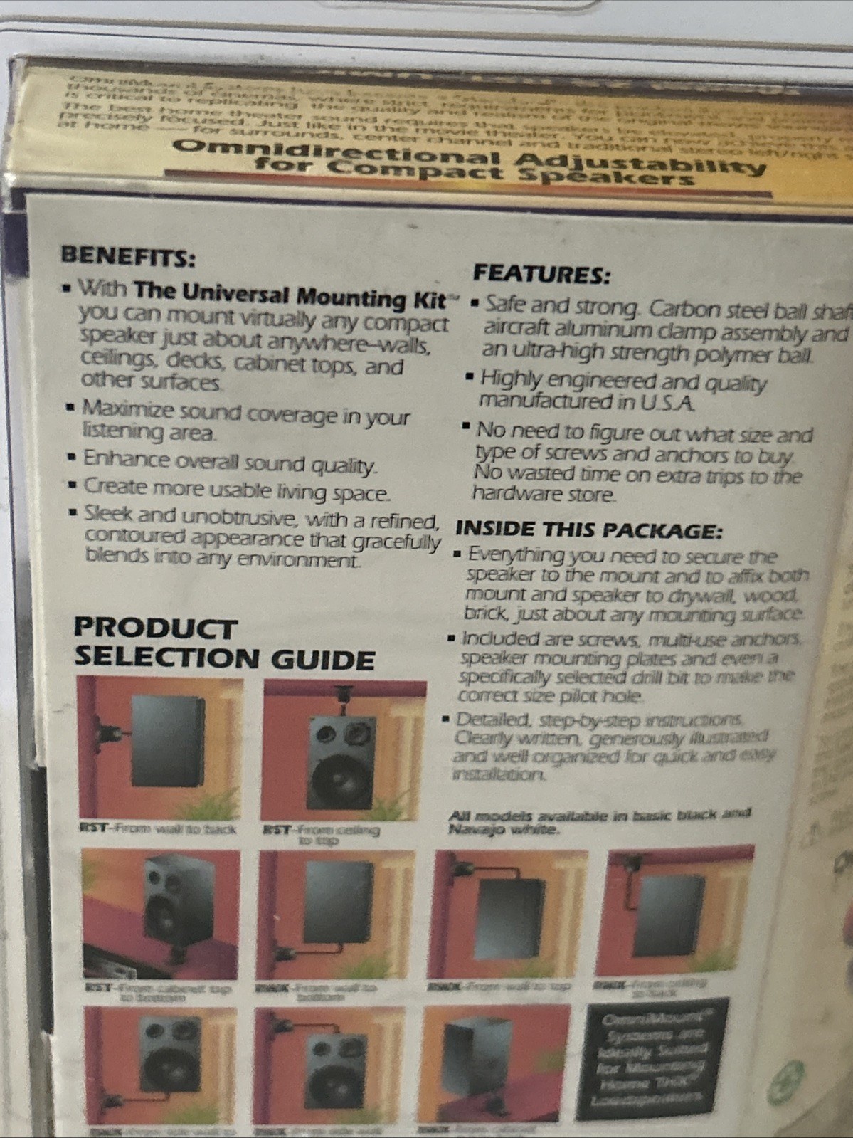 Omni Mount Systems Universal Speaker Mounting Kit Black **NEW Sealed